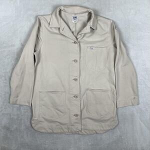 Vintage Lee Workwear Coat Mens Small Beige Chore Overcoat Utility Pockets